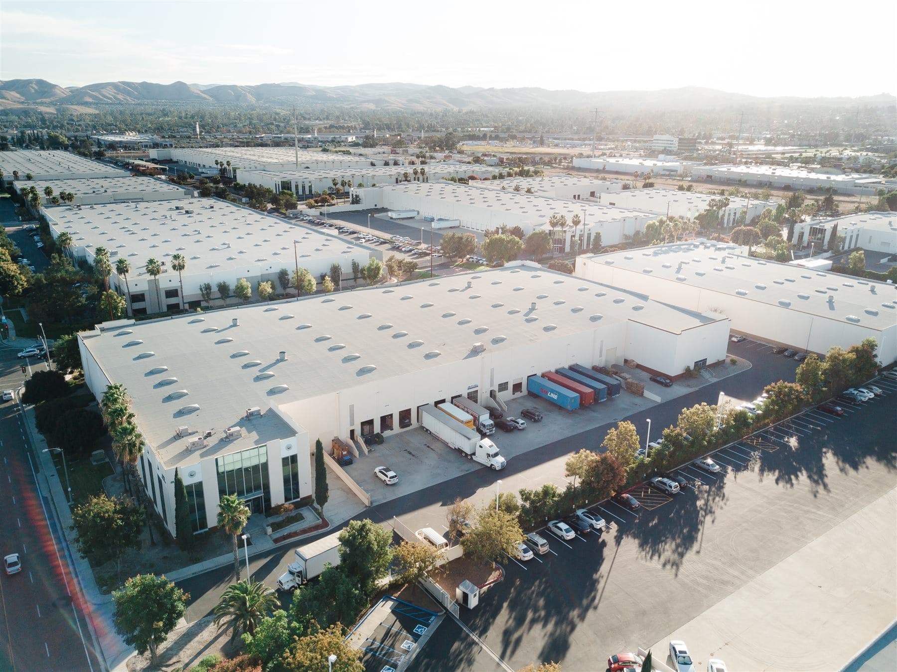 Aerial view of the BALAJI Wireless headquarters and distribution center in Chino, California